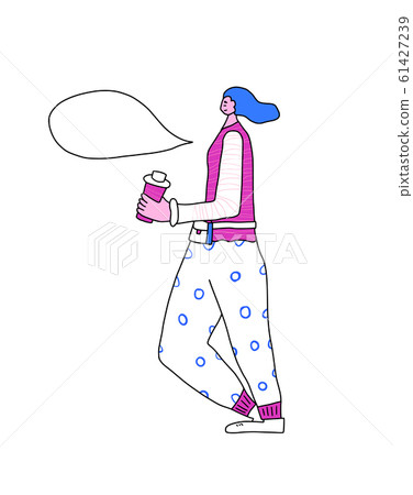 Coffee break. Girl with hot drink. Vector design. 61427239