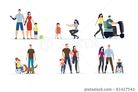 Adults and Children with Disabilities Vector Set 61427543