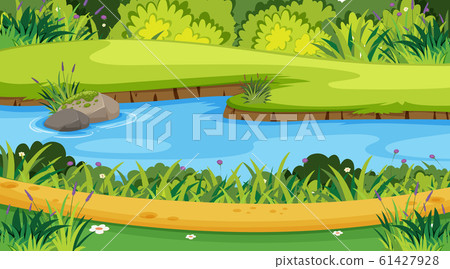 Nature scene with river and road in the park Nature scene with river and road in the park 61427928