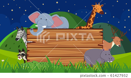 Border template with wild animals in the field Border template with wild animals in the field 61427932