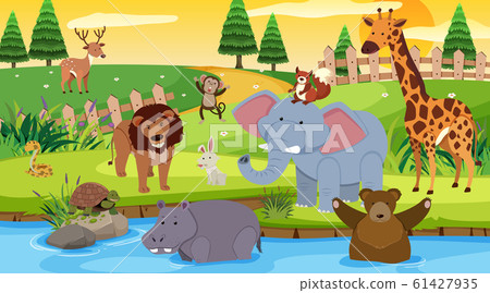 Background scene with many wild animals in the Background scene with many wild animals in the 61427935