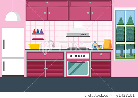 Kitchen with furniture in pink 61428191