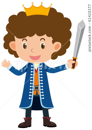 Single character of prince with sword on white 61428377