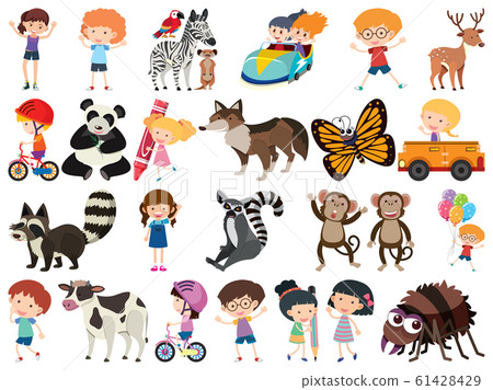 Set of isolated objects theme animals and kids 61428429