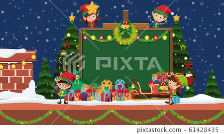 Border template with christmas elf and presents 61428435