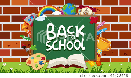 Back to school sign with many school items 61428558