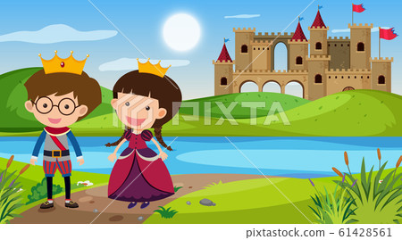 Nature scene with king and queen by the river Nature scene with king and queen by the river 61428561