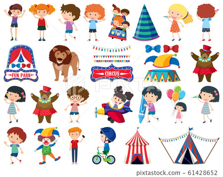 Large set of isolated objects of kids and circus 61428652