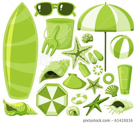 Isolated beach items set in green color Isolated beach items set in green color 61428816
