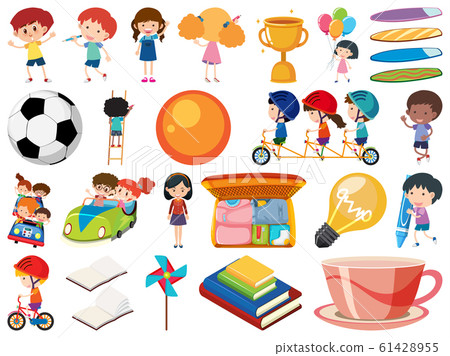 Set of isolated objects of kids and school items Set of isolated objects of kids and school items 61428955