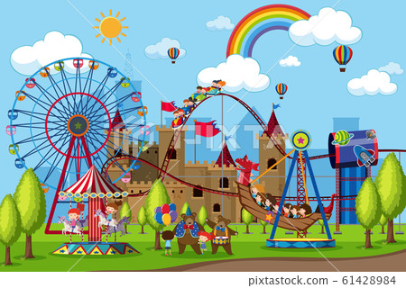 Amusement park with children on rides Amusement park with children on rides 61428984