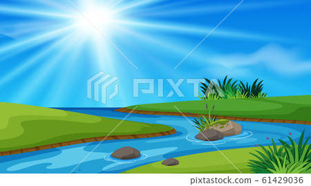 Nature scene background with river and green field Nature scene background with river and green field 61429036