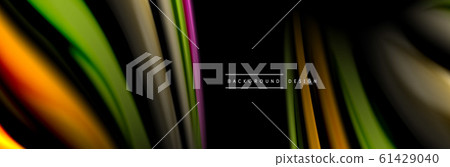 Silk and smooth flow wave poster design. Color waves, liquid style lines and shapes in black color background Silk and smooth flow wave poster design. Color waves, liquid style lines and shapes in black color background 61429040