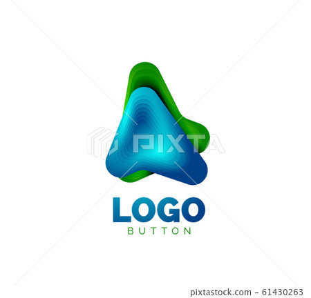 Arrow logo template. Or play or download button logotype template. Minimal geometrical design, 3d geometric bold symbol in relief style with color blend steps effect. Vector Illustration Arrow logo template. Or play or download button logotype template. Minimal geometrical design, 3d geometric bold symbol in relief style with color blend steps effect. Vector Illustration 61430263