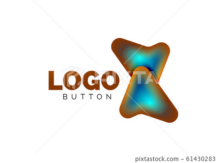 Arrow logo template. Or play or download button logotype template. Minimal geometrical design, 3d geometric bold symbol in relief style with color blend steps effect. Vector Illustration 61430283