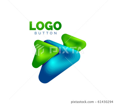 Arrow logo template. Or play or download button logotype template. Minimal geometrical design, 3d geometric bold symbol in relief style with color blend steps effect. Vector Illustration 61430294