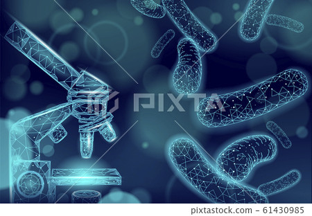 Bacteria microscope 3D low poly render probiotics. Healthy normal digestion flora of human intestine yoghurt production. Modern science medicine allergy immunity thearment vector illustration Bacteria microscope 3D low poly render probiotics. Healthy normal digestion flora of human intestine yoghurt production. Modern science medicine allergy immunity thearment vector illustration 61430985
