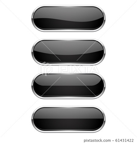 Web buttons. Black shiny oval icons with chrome... - Stock Illustration ...