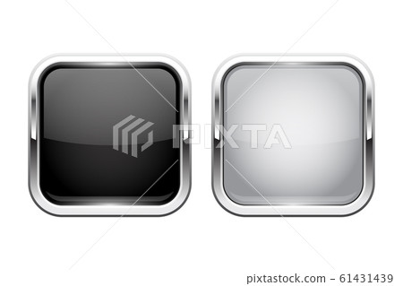 Push buttons. Glass square icons with chrome frame - Stock Illustration ...