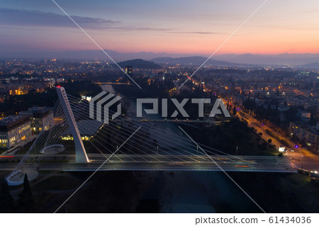 aerial view of Millennium bridge over Moraca river in Podgorica 61434036