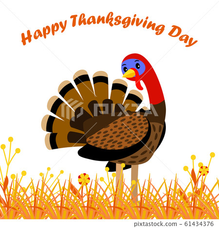 Happy Thanksgiving Day card with cartoon turkey Happy Thanksgiving Day card with cartoon turkey 61434376
