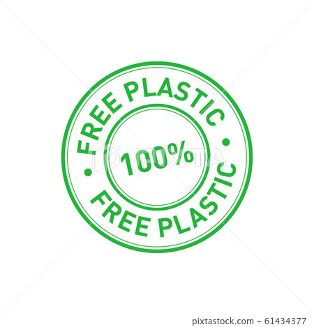 Plastic free green sticker. 100 percent free plastic certificate emblem label. Vector illustration. 61434377