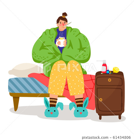 Cartoon ill woman 61434806