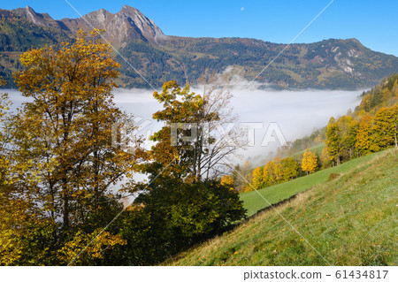 Peaceful misty autumn morning mountain view from 61434817