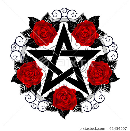 Pentagram with red roses 61434907