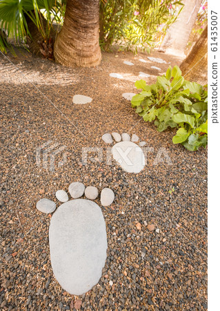stone foot steps as footpath in garden - garden decoration 61435007