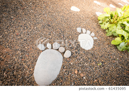 stone foot steps as footpath in garden - garden decoration 61435095