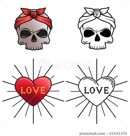 Skull and heart tattoo coloring page Skull and heart tattoo coloring page 61435370