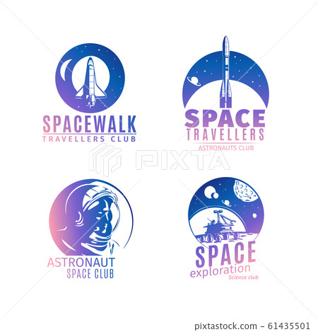 Colorful retro style space logo set Colorful retro style space logo set 61435501