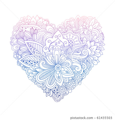 Colorful floral doodle heart shape on white Colorful floral doodle heart shape on white 61435503