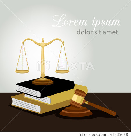 Justice concept. Justice scales, judge gavel and law books vector illustration, legal and anti crime symbol 61435688