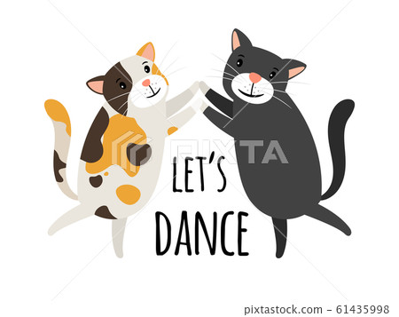 Dancing cats. Foxtrot or tango cat dancers vector illustration, lets dance text Dancing cats. Foxtrot or tango cat dancers vector illustration, lets dance text 61435998