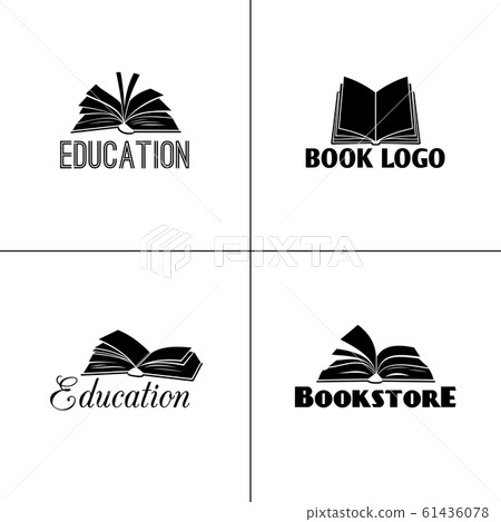 Books and education logo set. Paper book black emblems designs for learning or school projects Books and education logo set. Paper book black emblems designs for learning or school projects 61436078