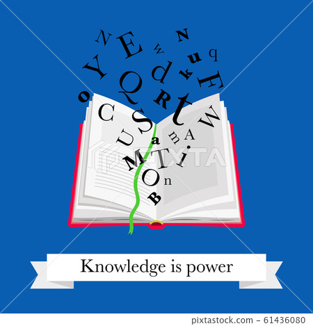 Reading book icon. Open school book with letters icons and text knowledge is power for digital computer library vector Reading book icon. Open school book with letters icons and text knowledge is power for digital computer library vector 61436080