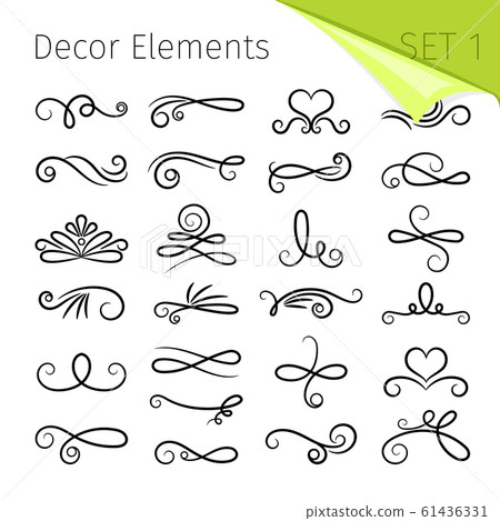 Calligraphy scroll elements. Decorative retro flourish swirled vector elements for letters, simple swirling decors 61436331