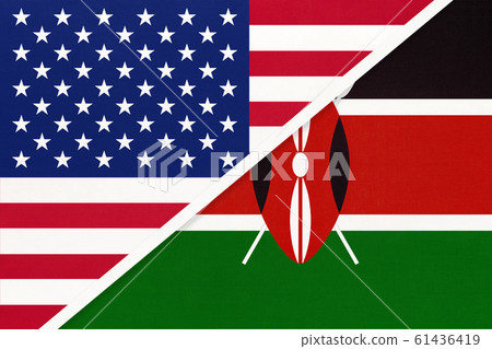 USA vs Kenya national flag from textile. USA vs Kenya national flag from textile. 61436419