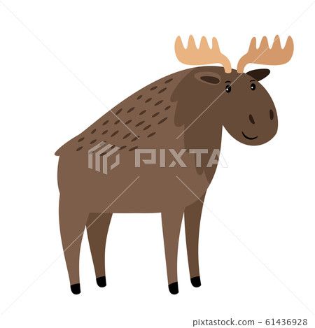 Moose. Cute vector elk with large horns on white, vector single antlered moose Moose. Cute vector elk with large horns on white, vector single antlered moose 61436928