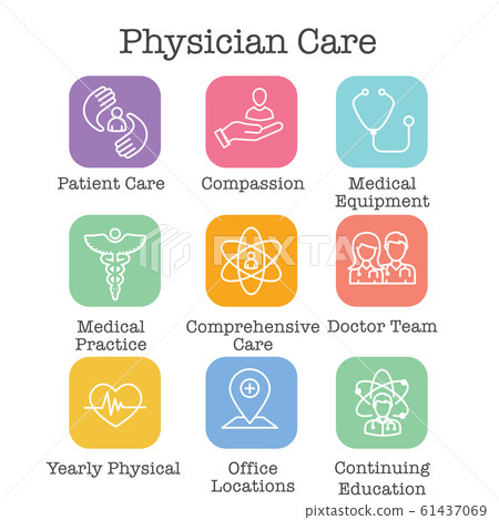 Physician Care Icon Set w medical, patient, and 61437069