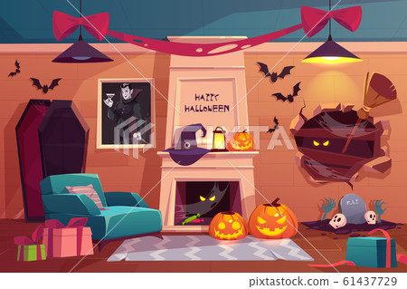 Halloween interior, empty scary vampire room. 61437729