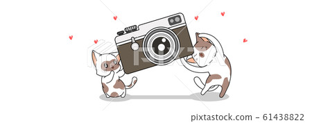 Banner greeting 2 cute cat are carrying camera Banner greeting 2 cute cat are carrying camera 61438822
