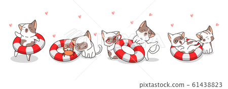Banner greeting cute cat and lifebuoy in cartoon style Banner greeting cute cat and lifebuoy in cartoon style 61438823