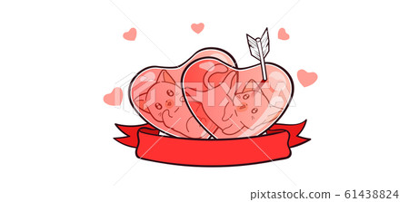 Banner greeting 2 adorable cat inside heart balloon for love day Banner greeting 2 adorable cat inside heart balloon for love day 61438824