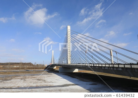 Take a picture of Tokachi Bridge from the riverbed of Tokachi River Take a picture of Tokachi Bridge from the riverbed of Tokachi River 61439432