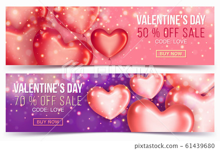 Two Sale header or banner with discount offer for Happy Valentine's Day celebration. 61439680