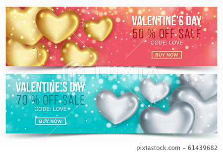 Two Sale header or banner with discount offer for Happy Valentine's Day celebration. 61439682