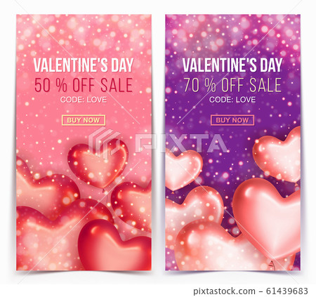 Vertical Sale banner with discount offer for Happy Valentine's Day celebration. 61439683
